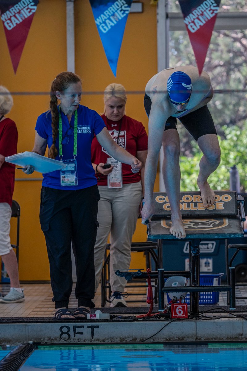 AFW2's tweet photo. Swimmers are cutting through the water this morning at the Warrior Games Swimming competition.
This afternoon concludes competition with Sitting Volleyball - #TeamAirForce will play for the BRONZE medal!
#Limitless #WarriorGames #DWG25 #swimming #adaptivesports #AFW2 https://t.co/UDlkRptguZ