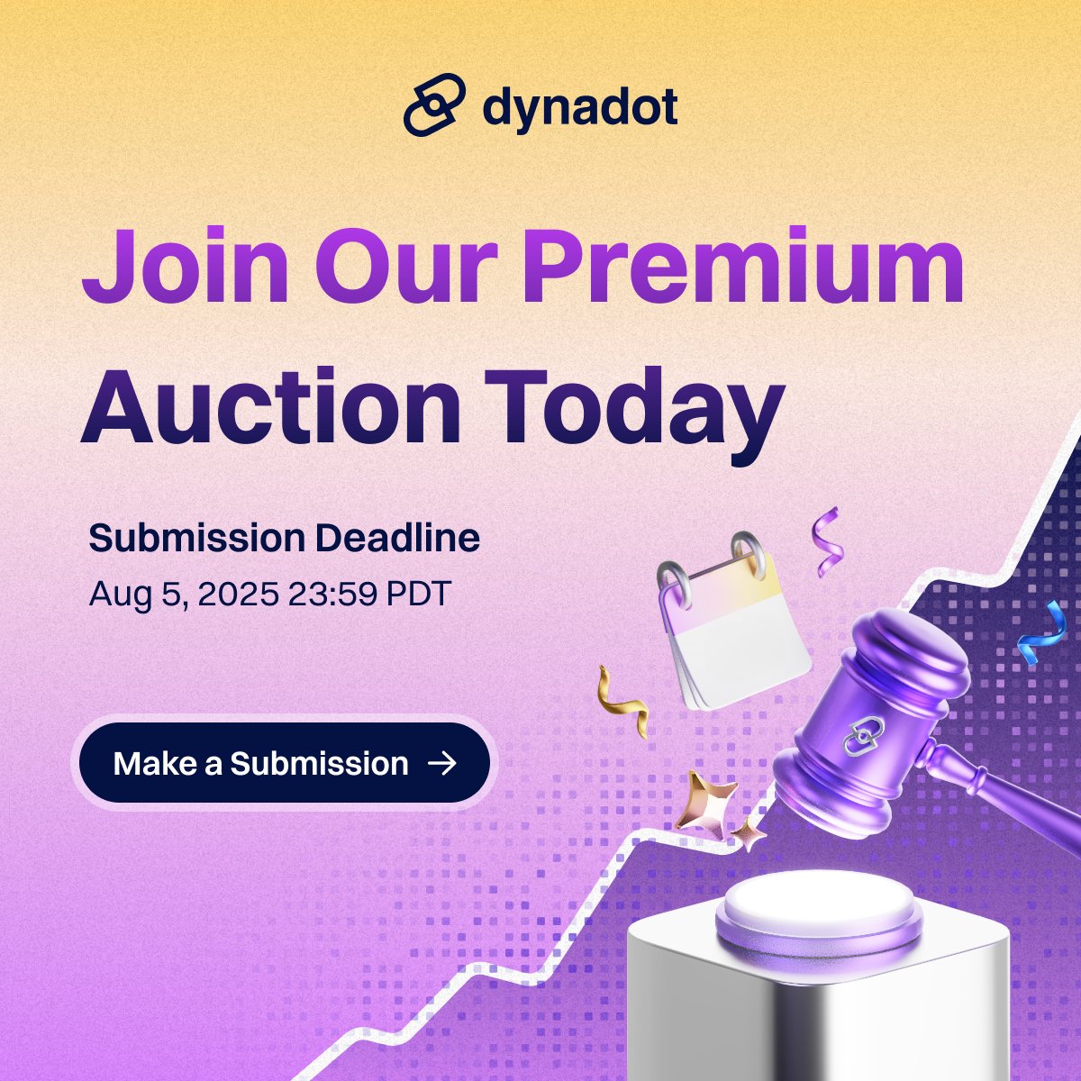 Got valuable domains to sell? Our next Premium User Auction is now accepting submissions!

🌍 Reach global buyers
💰 Only 15% commission
🚫 No reserve pricing

🕛Submission Deadline: Aug 5 23:59 PDT. 
Save the date, the auction starts Aug 30 👉dyna.me/lWsKFCp