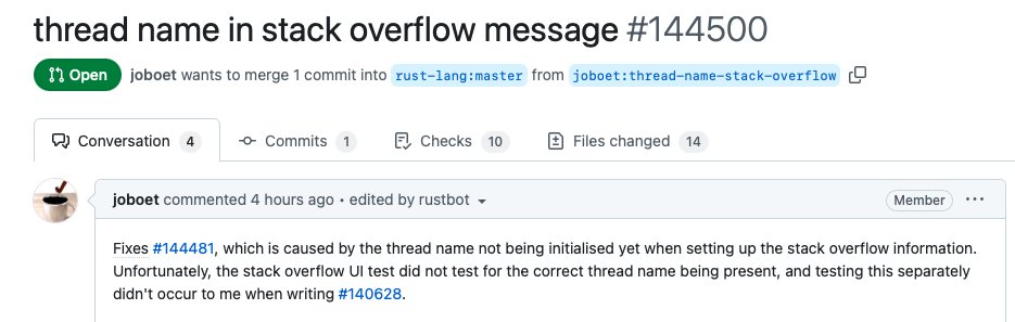 Nikhil Benesch (@nikhilbenesch) on Twitter photo Yesterday, frustrated, I bisected a <a href="/turbopuffer/">turbopuffer</a> issue down to a bug in Rust itself.
Today I woke up to a Rust PR that fixes the bug. Thank you, joboet, for an insanely fast turnaround.💚 Yesterday, frustrated, I bisected a <a href="/turbopuffer/">turbopuffer</a> issue down to a bug in Rust itself.
Today I woke up to a Rust PR that fixes the bug. Thank you, joboet, for an insanely fast turnaround.💚