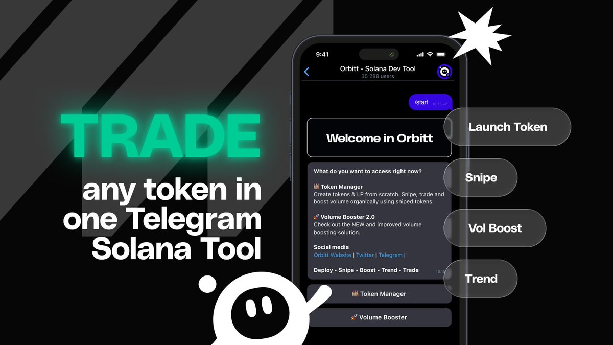 Imagine trading any Solana token without leaving Telegram.
No wallet popups.
Just search→select→execute.
That’s what <a href="/orbitt_ai/">Orbitt</a> lets you do.
Fast, smooth, and built for real-time plays.
Perfect for degen traders &amp; power users.
Start here: t.me/OrbittMM_1_bot
#ORBTchampion