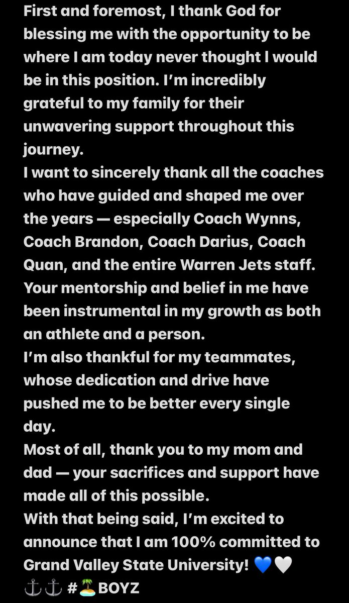 I’m home🏠#commited

<a href="/gvsufootball/">GVSU Football</a> <a href="/CoachPostmaGV/">Nick Postma</a>
<a href="/CoachStuddGV/">Coach Studd</a> <a href="/CoachLouisGVSU/">Jim Louis</a> <a href="/CoachWooster/">Scott Wooster</a> <a href="/CoachShoeGVSU/">Ian Shoemaker</a> <a href="/GoPatsGo/">Cousino Patriots Football</a> <a href="/RisingStars6/">Rising Stars Academy</a> <a href="/AllenTrieu/">Allen Trieu</a>