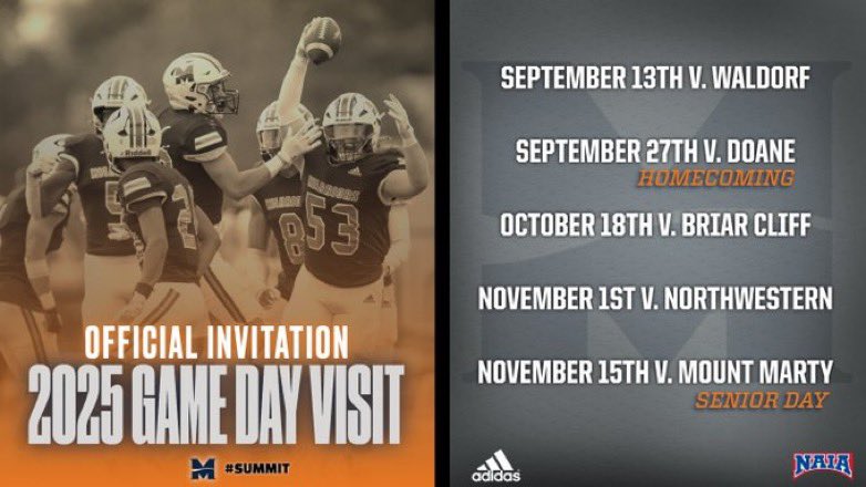 Large thanks to <a href="/CoachBaxley/">Coach Bax</a> and <a href="/MidlandU_FB/">Midland Football</a>  for the game day invite am looking forward to my visit!