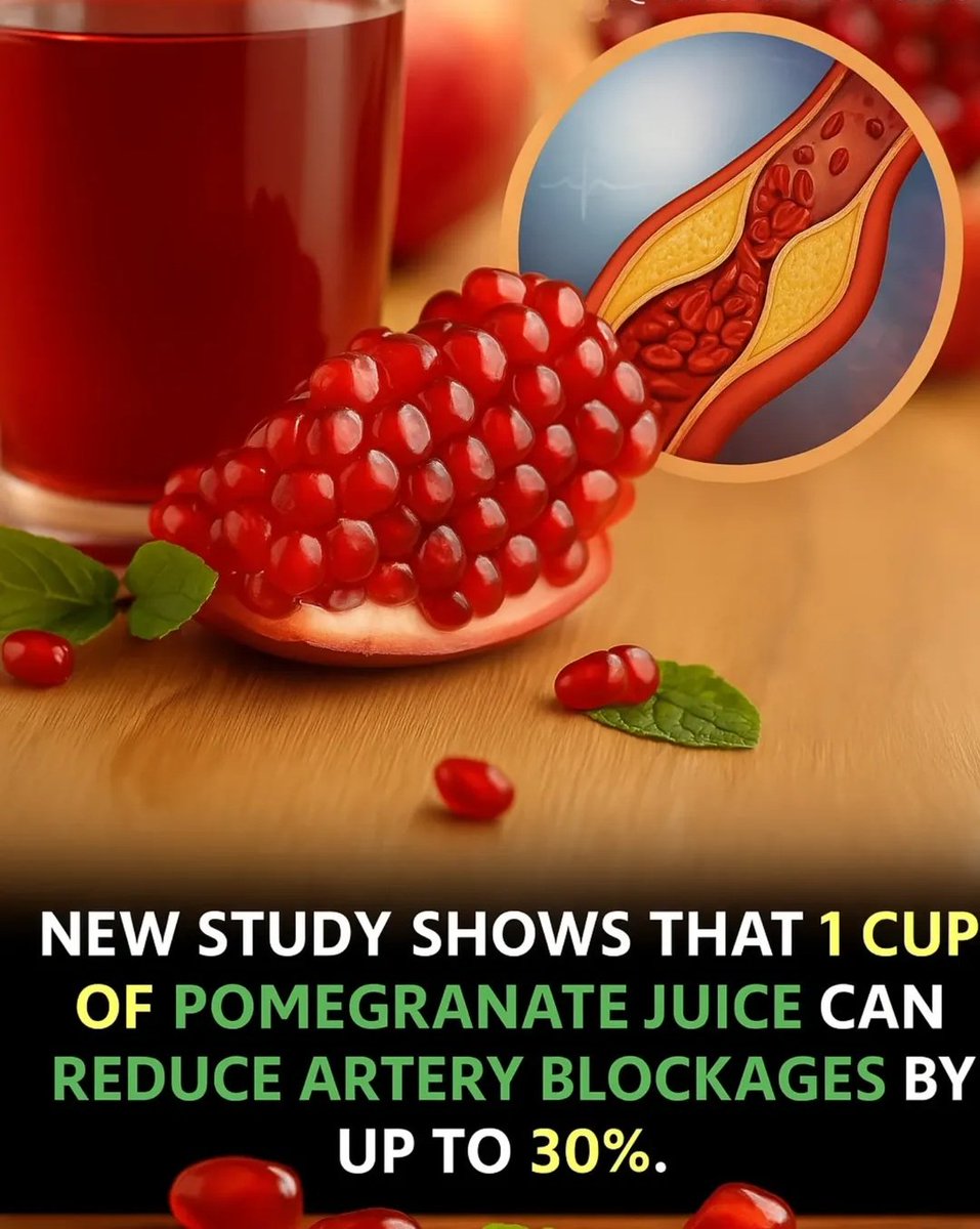 🩸 A glass a day could save your arteries.
New research reveals that just 1 cup of pomegranate juice daily may reduce artery blockages by up to 30% — naturally.