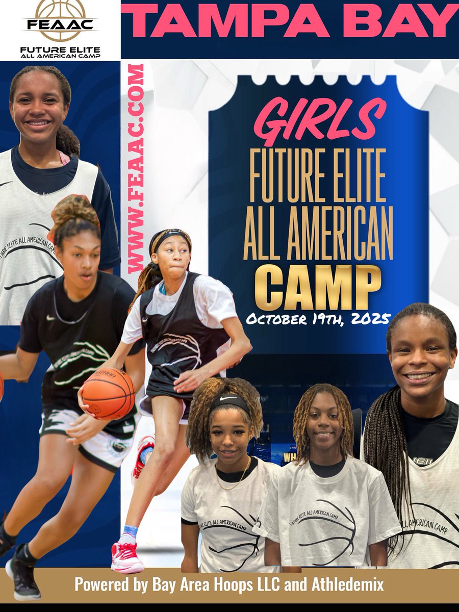 FEAACamp's tweet image. 🔥 Regional Tampa Bay GIRLS Future Elite All-American Camp (FEAAC)
📍 Location: Tampa Bay, FL & surrounding areas
📆 Dates: October 20th, 2025
🎯 Format: Nomination Only –ONLY 40 PLAYERS will be selected!
@BayAreaHoopsfl @bigsmoove07
👉🏾 docs.google.com/forms/d/e/1FAI…