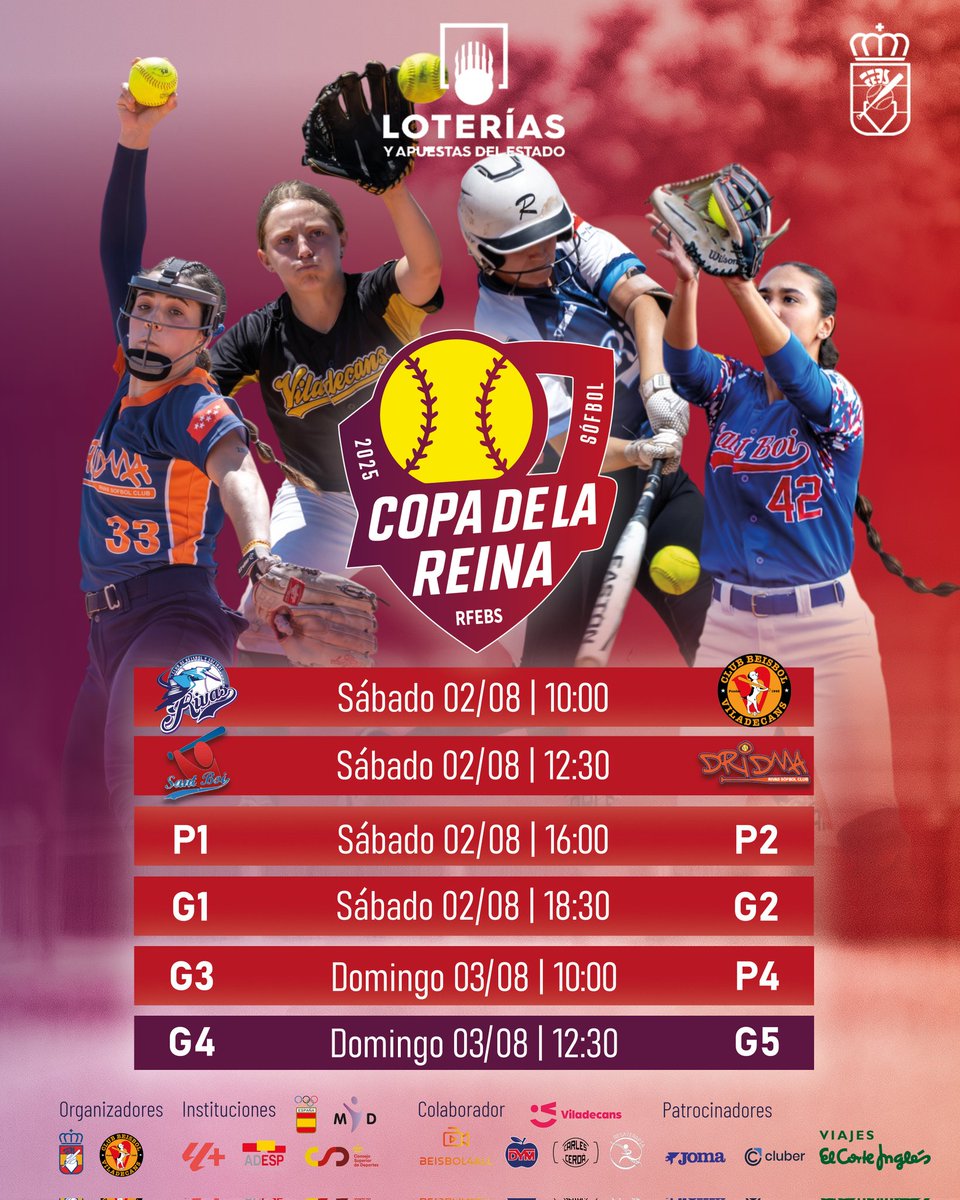 RFEBS's tweet image. 🥎 COPA DE LA REINA 2025 🥎
Empezamos a descontar los días hasta que Viladecans sea sede de la Copa de S.M. La Reina 2025 🔝🏆
Rivas, Sant Boi, Dridma Rivas y Viladecans se verán los días 2 y 3 de agosto para decidir quien se lleva el primer título nacional de la temporada 🔥