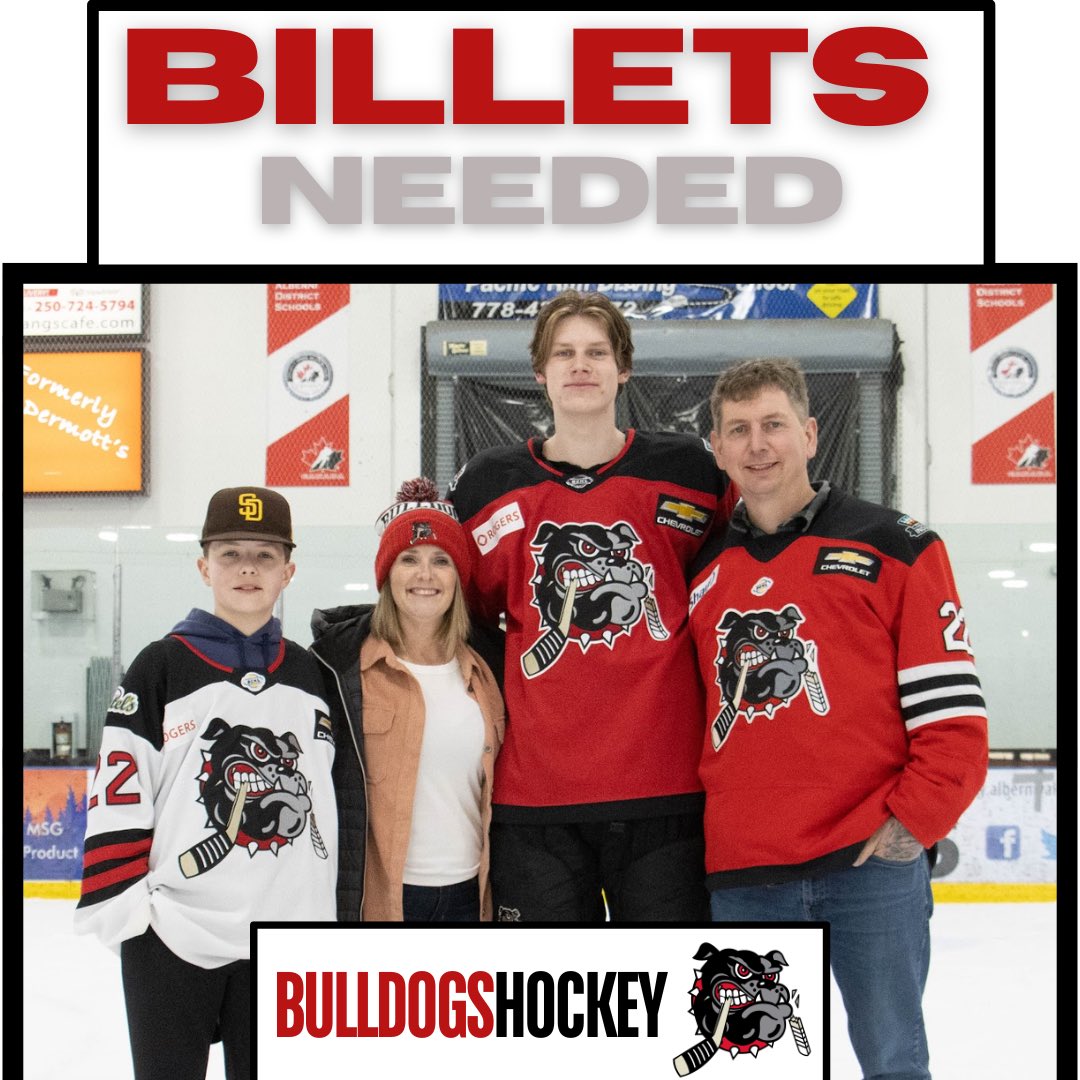 Join the family! Become a billet! #bulldogshockey #hockeyvalley 

albernivalleybulldogs.ca/billets