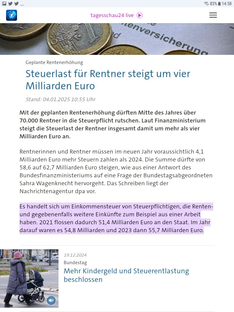 <a href="/Gert_Woellmann/">Gert Wöllmann</a> Stimmt ❗
Die Rentner zahlen bereits über 62 Milliarden Euro an Steuern ❗👇