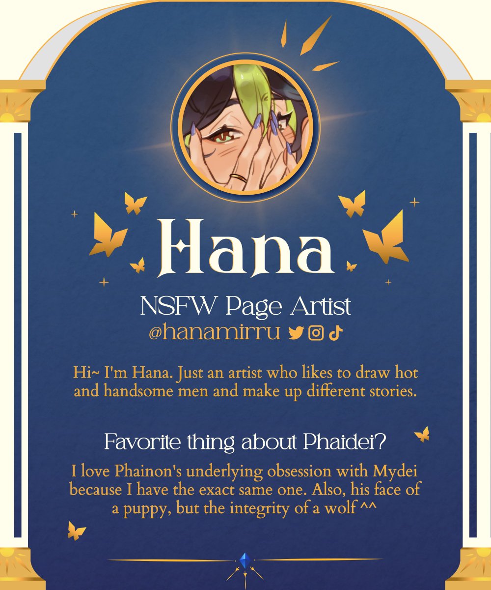 phaideizine's tweet image. 🌟 Artist Introduction ⊹₊ Hana 🌟
We've been eagerly anticipating the introduction of our next companion zine page artist — it's Hana (@hanamirru), who will be bringing the heat ♨️ to our saucy companion zine Eros!