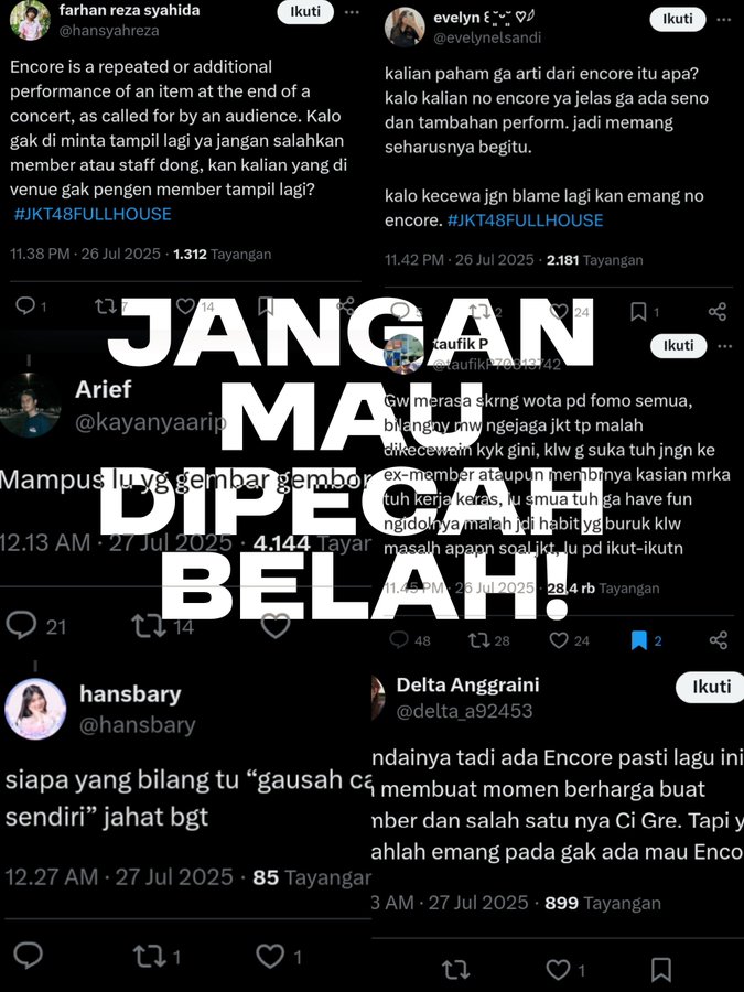💜💜DedekPipu💜💜 (@rajaramadhya) on Twitter photo Akun akun fiktif untuk memecahkan suara protes fans kian masif. Pesan aku cuman satu yaitu JANGAN MAU DIPECAH BELAH!
Jangan sampe kita terpancing gaes
inget #fufuritsuOUT #RevolusiJOT
cc: <a href="/Szucha__/">Raden Ngawilton</a> <a href="/girumon16/">#fufuritsuOUT</a> <a href="/KunKunKunKlan/">Cakwe Anbu Chan</a> <a href="/ainascnrrmt/">AINA</a> <a href="/cinanazs/">Nanas✨</a> <a href="/Rebornian48/">Rebornian48</a> <a href="/rizalakbarm_/">A Professional Overthinker</a> Akun akun fiktif untuk memecahkan suara protes fans kian masif. Pesan aku cuman satu yaitu JANGAN MAU DIPECAH BELAH!
Jangan sampe kita terpancing gaes
inget #fufuritsuOUT #RevolusiJOT
cc: <a href="/Szucha__/">Raden Ngawilton</a> <a href="/girumon16/">#fufuritsuOUT</a> <a href="/KunKunKunKlan/">Cakwe Anbu Chan</a> <a href="/ainascnrrmt/">AINA</a> <a href="/cinanazs/">Nanas✨</a> <a href="/Rebornian48/">Rebornian48</a> <a href="/rizalakbarm_/">A Professional Overthinker</a>
