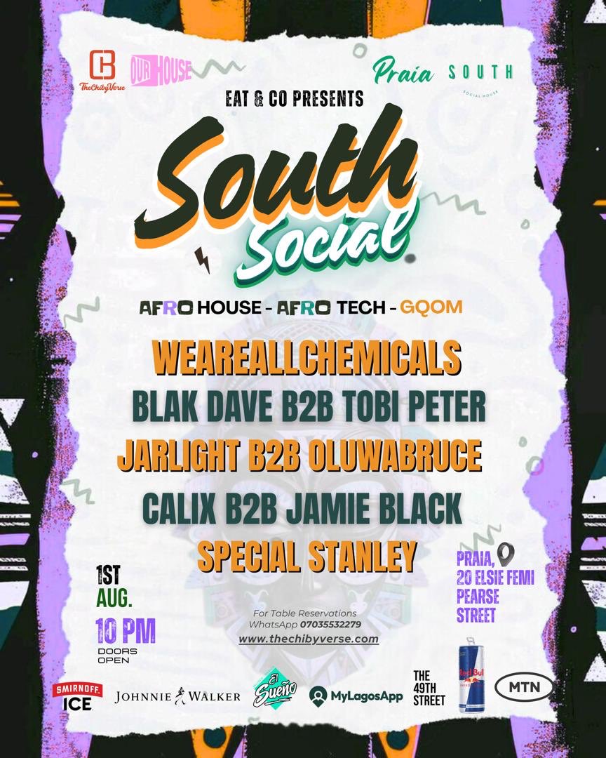 TheChibyVerse's tweet image. South Socials Afro House was so good, we had to run it back for a second (and BIGGER) edition ๐ค๐
Date: Friday, 1st of August
Time: 10pm
Thechibyverse.com for tickets ๐๏ธ
WhatsApp 07035532279 for Table reservations
Music policy: @Tobipeter8 | @_blakdave |โฆ