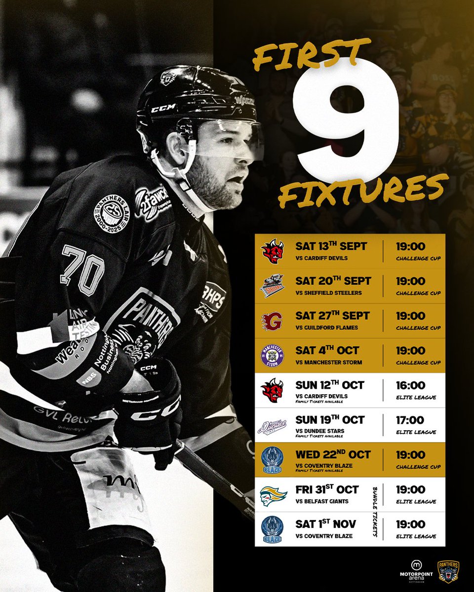 PanthersIHC's tweet image. Tickets are now on sale for the first 9️⃣ games of the season! 😼

Don’t forget - season ticket holders get discounts on Challenge Cup games, plus there are family and bundle ticket options available!

Secure your seats here👉 bit.ly/NottinghamPant…