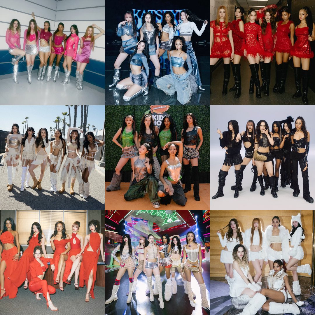 a2kcami's tweet image. thank god KATSEYE skipped that western girl group phase of ugly uncoordinated outfits. i know their stylist getting paid!