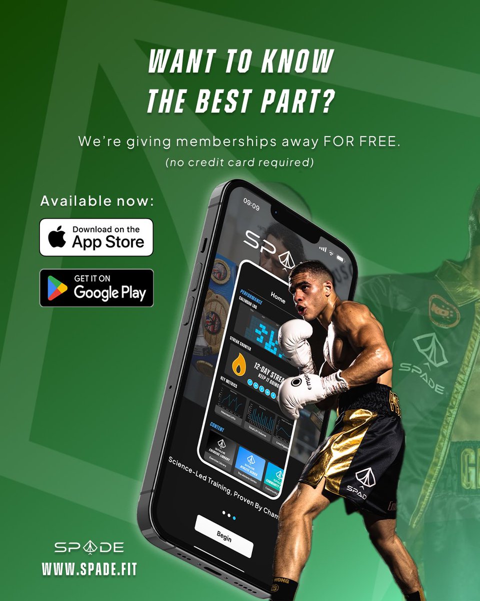 SpadeFit's tweet image. A personal trainer that fits in your pocket. For our first users, we’re giving memberships away for FREE. 

Spade.Fit available for download. Experience adaptive coaching 🔥♠️
 
#SpadeFit #AdaptiveCoaching #FitnessApp #PersonalTrainer #FitnessCoach