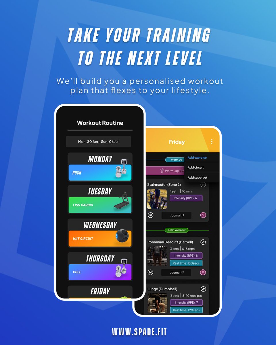 SpadeFit's tweet image. A personal trainer that fits in your pocket. For our first users, we’re giving memberships away for FREE. 

Spade.Fit available for download. Experience adaptive coaching 🔥♠️
 
#SpadeFit #AdaptiveCoaching #FitnessApp #PersonalTrainer #FitnessCoach