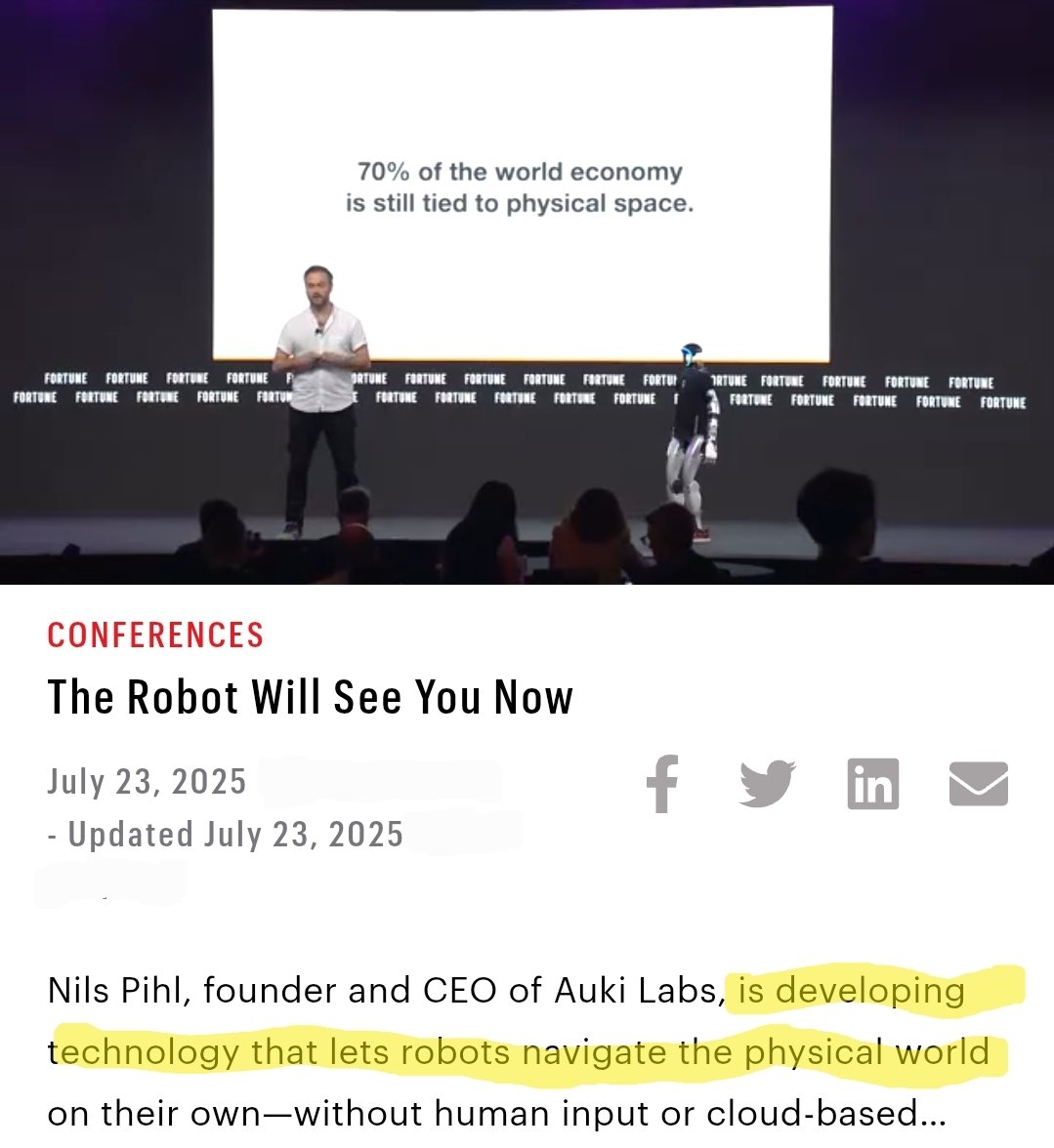 ebum (@xebumx) on Twitter photo nvidia's director of robotics is literally telling you that a huge unlock for robots comes when they are able to accurately perceive and interact w/ the physical world.
<a href="/AukiNetwork/">Auki | The Posemesh</a>'s Nils Pihl is telling you that's literally what Auki is building.
you do the math. nvidia's director of robotics is literally telling you that a huge unlock for robots comes when they are able to accurately perceive and interact w/ the physical world.
<a href="/AukiNetwork/">Auki | The Posemesh</a>'s Nils Pihl is telling you that's literally what Auki is building.
you do the math.