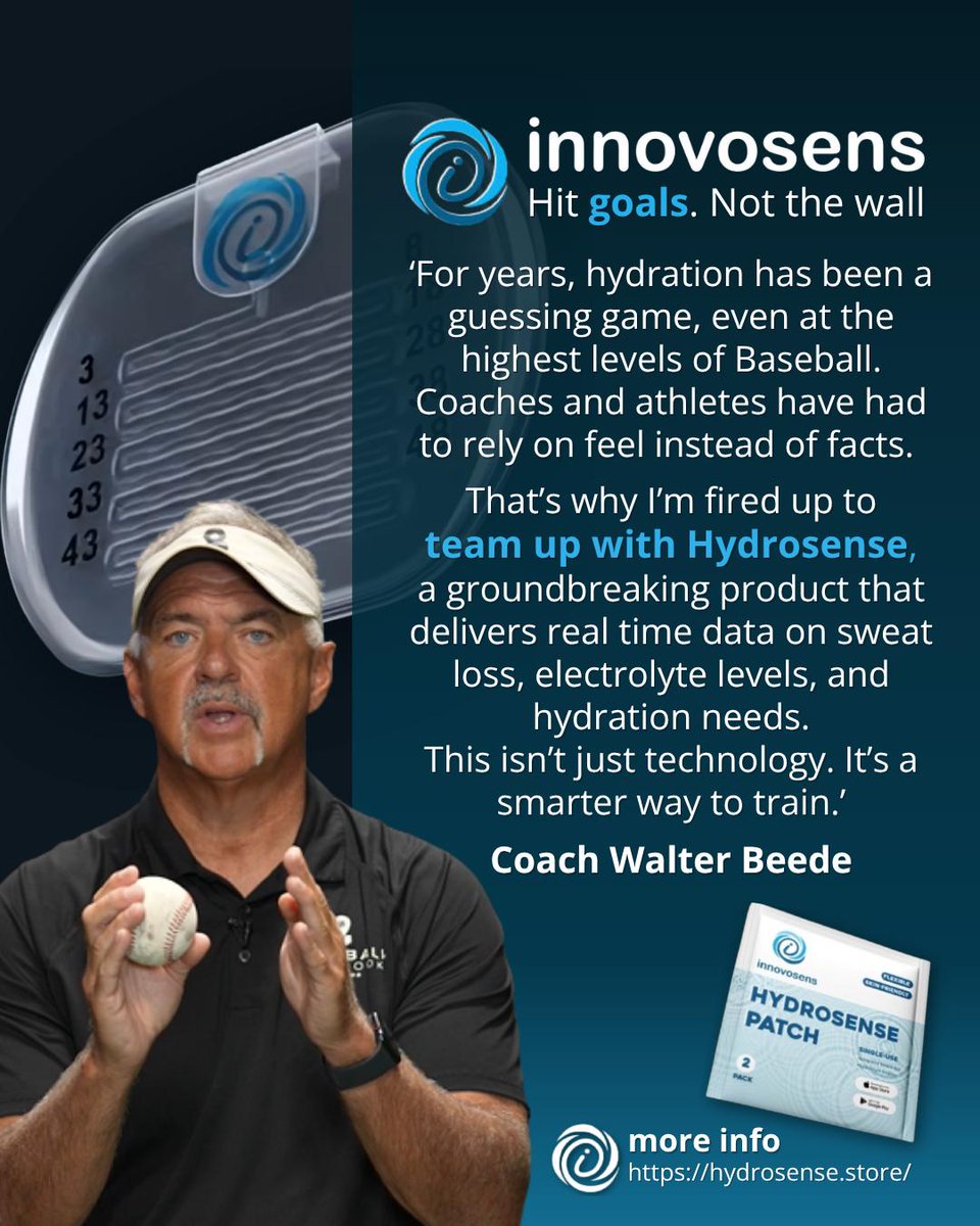 innovosensAB's tweet image. 🔥Thrilled to collaborate with Walter Beede @BluebookBeede — elite baseball & softball coach, mentor to top athletes.
With Walter’s insight, Hydrosense is stepping deeper into performance sports, bringing sweat science to the dugout & beyond.
Smarter hydration. Safer players.…