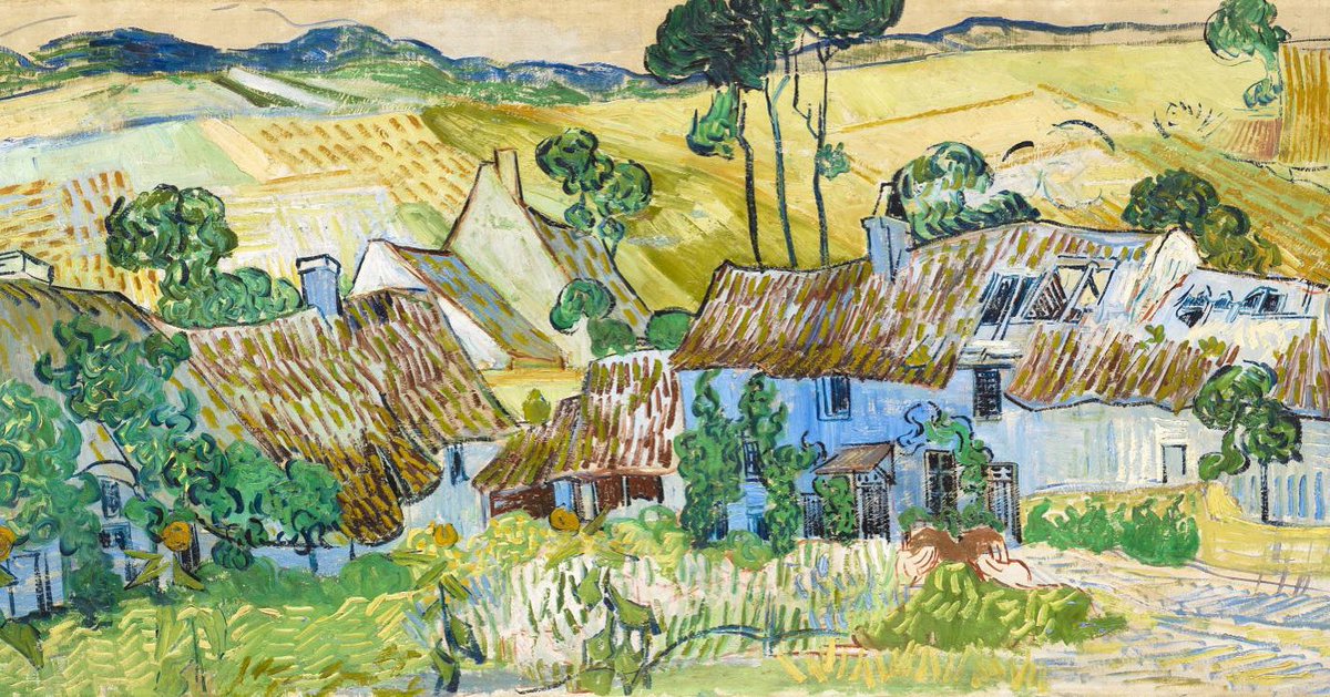 VanGoghTheLife's tweet image. #VanGogh of the Day: Farms near Auvers, July 1890. Oil on canvas, 50.2 × 100.3 cm. Tate, London. On loan to National Gallery, London. @Tate @NationalGallery