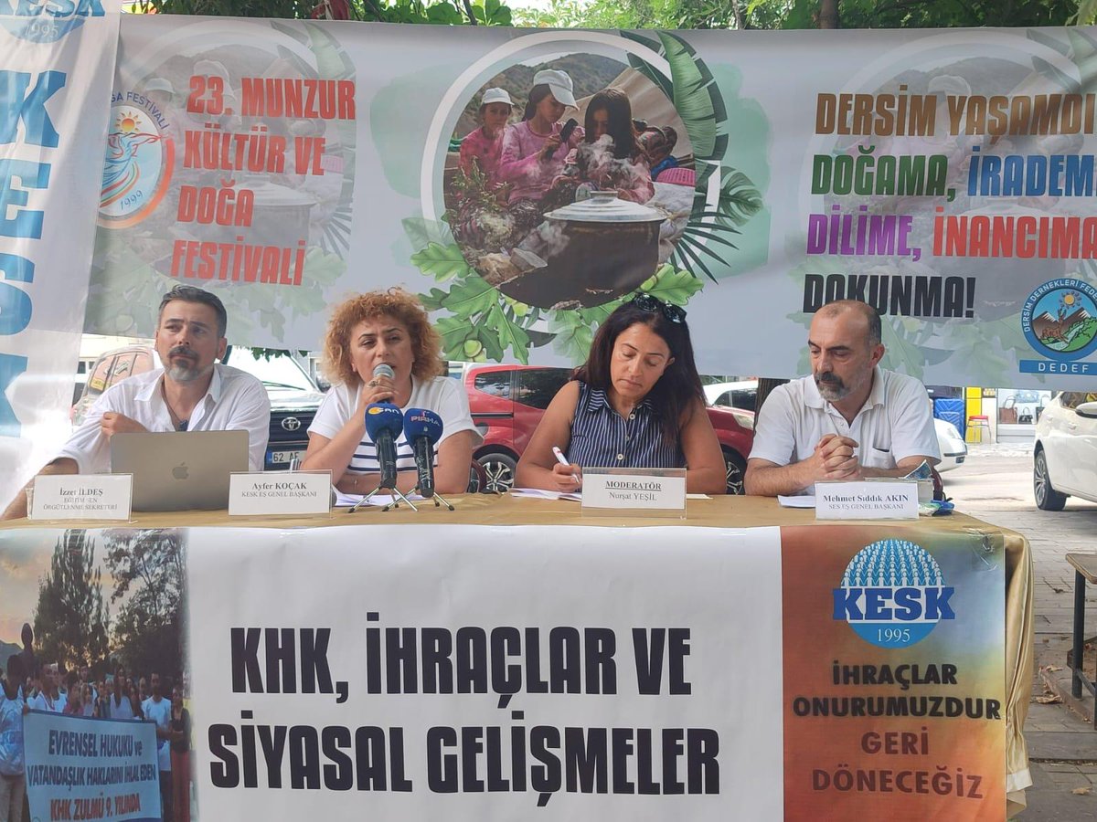 egitimsen's tweet image. Eğitim Sen Genel Örgütlenme Sekreteri İzzet İldeş, KESK Eş Genel Başkanı Ayfer Koçak ve SES Eş Genel Başkanı Mehmet Sıddık Akın, Munzur Doğa ve Kültür Festivali kapsamında KESK Dersim Şubeler Platformu tarafından organize edilen, moderatörlüğünü KHK’li ihraç arkadaşımız ve İHD…