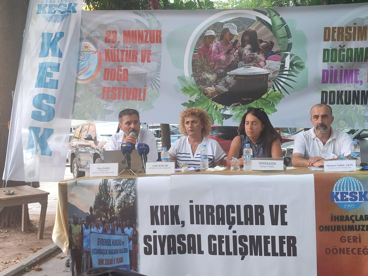 egitimsen's tweet image. Eğitim Sen Genel Örgütlenme Sekreteri İzzet İldeş, KESK Eş Genel Başkanı Ayfer Koçak ve SES Eş Genel Başkanı Mehmet Sıddık Akın, Munzur Doğa ve Kültür Festivali kapsamında KESK Dersim Şubeler Platformu tarafından organize edilen, moderatörlüğünü KHK’li ihraç arkadaşımız ve İHD…
