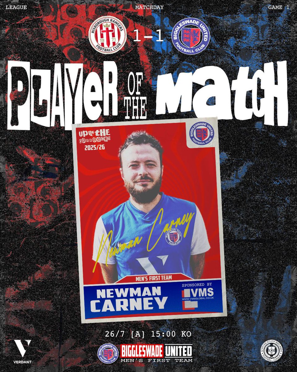 Biggleswadeutd's tweet image. PLAYER OF THE MATCH: Newman Carney sponsored by VMS Global! 🫡
Newman was excellent today in defence in what was a very competitive and end to end encounter against @RRFC_1971 !
🗣️Newman caught up with @ryan___madden after the game here is what he had to say
#UpTheCommoners