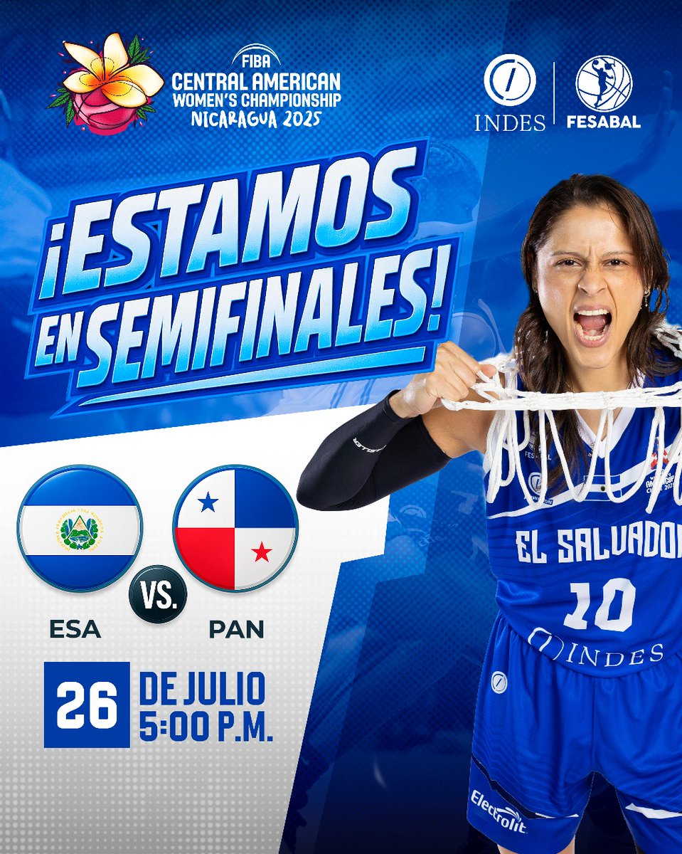 Nuestra Selección Mayor Femenina sigue firme en su camino y este 26 de julio buscará el pase a la gran final del FIBA Central American Women’s Championship Nicaragua 2025.

🆚 El Salvador vs Panamá
🕔 5:00 p.m.
📺 Podés ver el partido en vivo por el canal de YouTube de FIBA