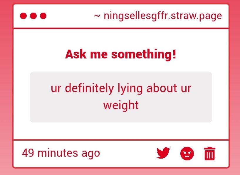 ningsellesgffr's tweet image. im 153cm and a chronic bedrotter so I have little muscle on my body... all of which make me look bigger than my bmi. I fluctuate between 95 - 98lb (sometimes 100 if I overate)
im not lying, just have an unfortunate build
ningsellesgffr.straw.page