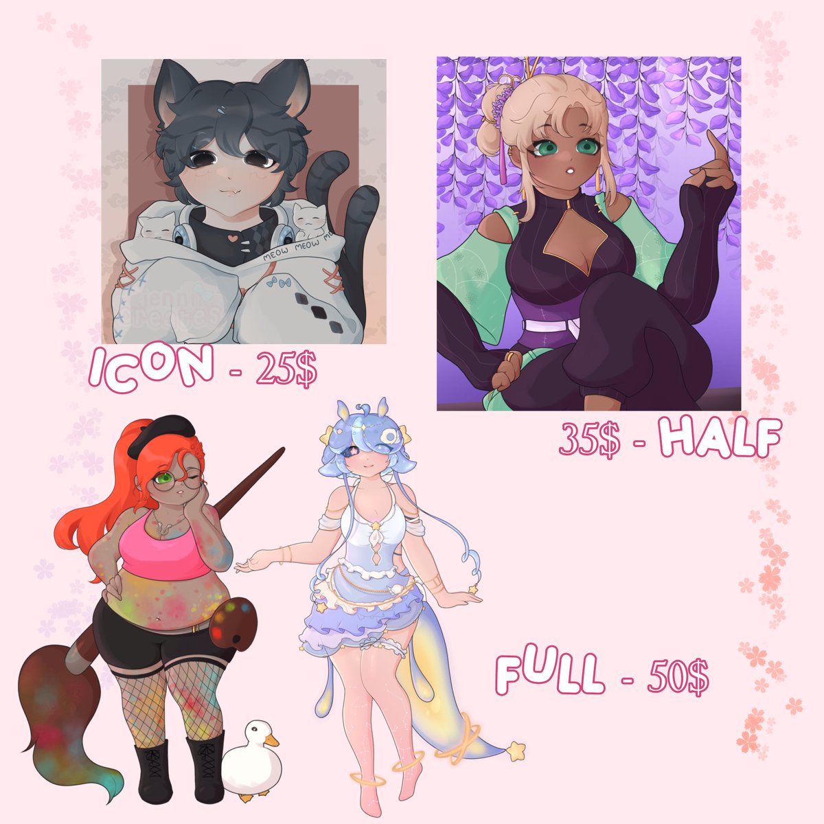 jennn_creates's tweet image. 🌸💗 COMMISSIONS OPEN ! ✨

I&apos;ve updated my pricing and all services are open again!
Thank you for all the support ✨

💌 jennncreates@gmail.com or DM!
💚 vgen.co/jennn_creates

💓 &amp;amp; RT&apos;s are appreciated 💕
[ #commissionsopen #ArtistOnTwitter ]