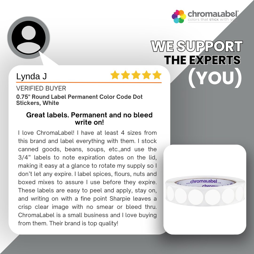 ChromaLabel's tweet image. 🟣 Organized, Fresh, and Ready to Go!
This customer uses our ¾" permanent colored dots to label everything—from canned goods to spices—making pantry rotation and expiration tracking a breeze. Easy to write on, no smudges, and they stick with it.

#ChromaLabel #LabelEverything