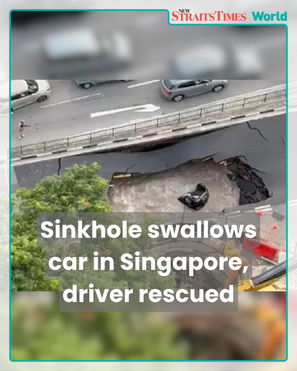 NST_Online's tweet image. #NSTAsean A woman was taken to hospital after the car she was driving plunged into a sinkhole along Tanjong Katong Road in Singapore today.

Singapore&apos;s national water agency PUB said on Facebook that the woman was rescued by the Singapore Civil Defence Force (SCDF), and was…