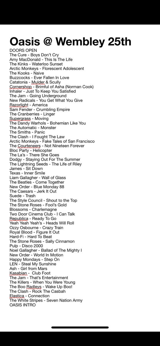 sooakxa's tweet image. The music played before oasis at Wembley would be how an alternate universe where oasis didn’t exist (but Liam and Noel still do) would sound