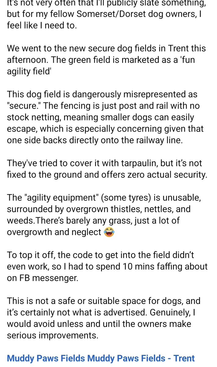kejamieson_'s tweet image. It's not very often that I will publicly slate something, but today calls for it & I know some of my followers also use secure dog fields in the area.
Avoid Muddy Paws 'Secure' Fields in Trent.
You're better off, and safer, in the actual field behind the Rose & Crown!