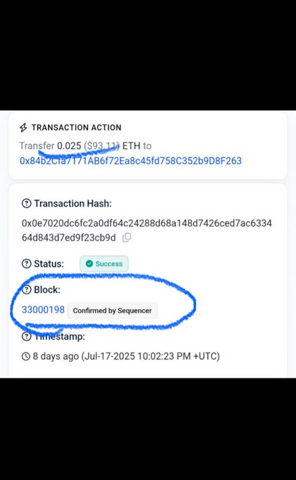 Transaction details showing Block 3300198