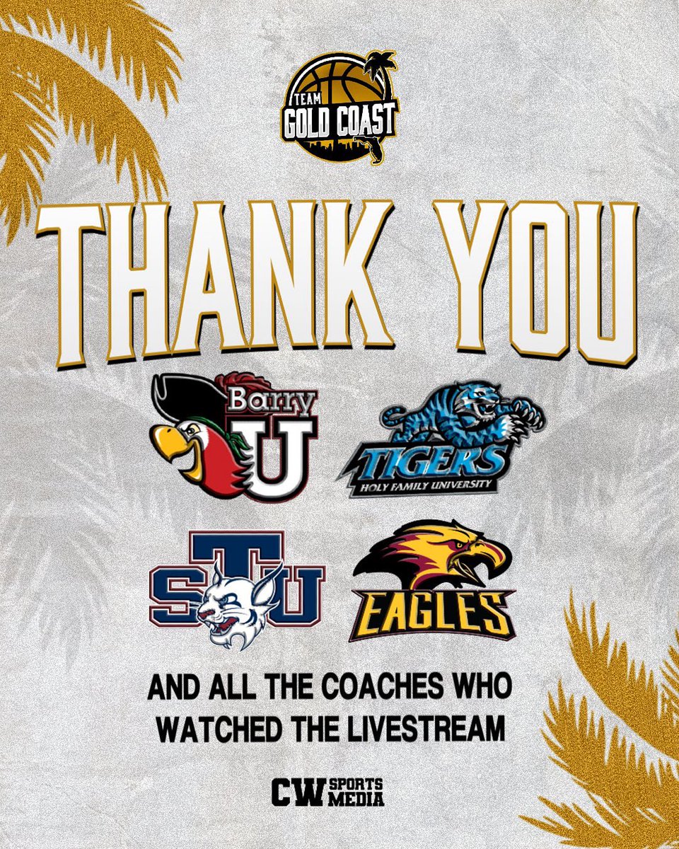 TeamGoldCoast's tweet image. Thank you to Barry University, Holy Family University, St. Thomas University, University of Fort Lauderdale, and every college that watched the livestream of our Elite ‘26 & ‘27 Open Gym.