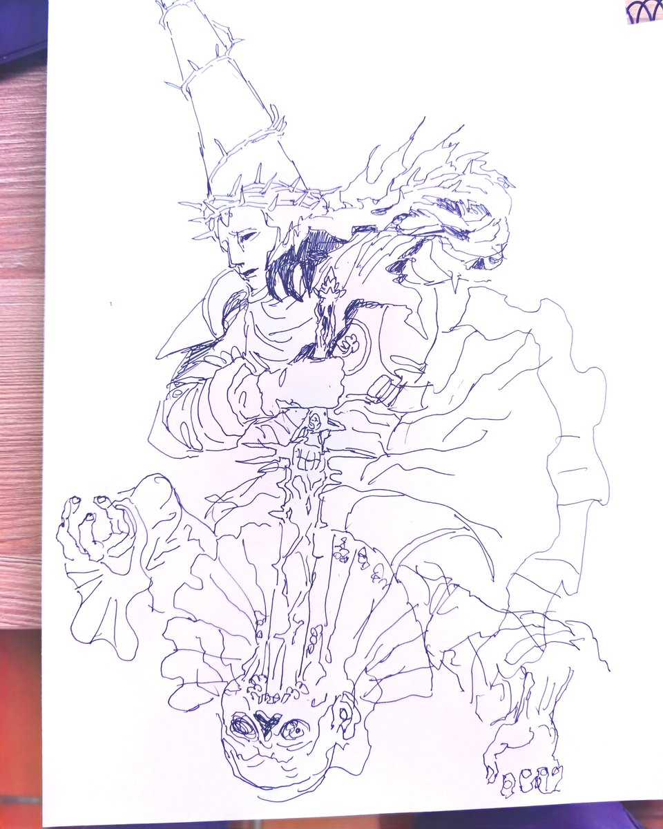 Juanmimagine's tweet image. Warmup doodle earlier today. No planning pure improvisation using an ink pen.