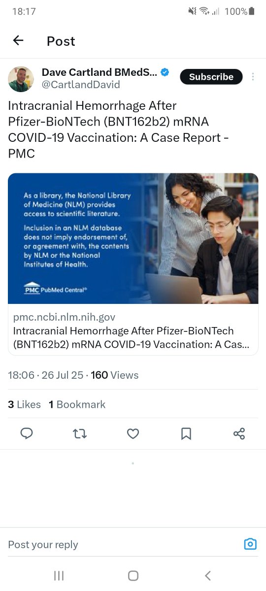 CpfcGal08's tweet image. Mr Cartland! You share a tragic case study. If you had bothered to read it, you would know the clinical presentation "cannot demonstrate a direct relationship between the COVID-19 Pfizer-BioNTech vaccination and intracerebral hemorrhage"
pmc.ncbi.nlm.nih.gov/articles/PMC10…