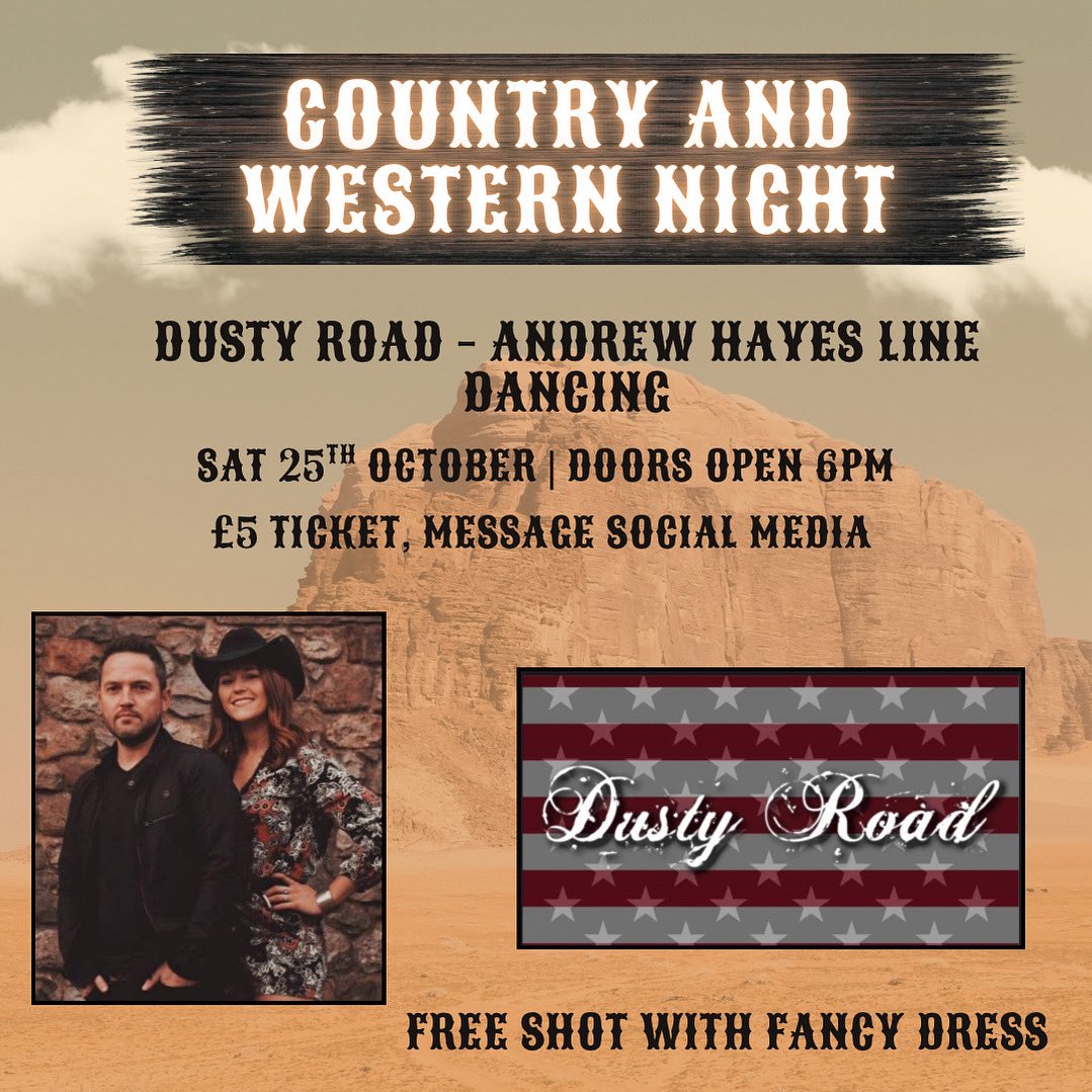 TrefelinBGCbar's tweet image. Country and Western night at the Ynys Park Sports bar 🤠🎶
With the amazing Dusty Road plus line dancing with Andrew Hayes 💃🕺
Message us to book your ticket now for the 25th of October 🎟️