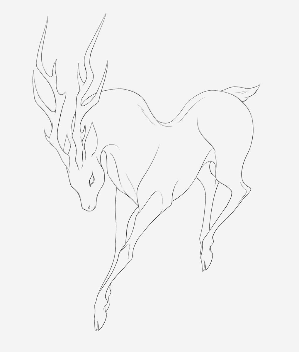 Lineart of a deer-thing I dunno what to do with 🧙‍♀️