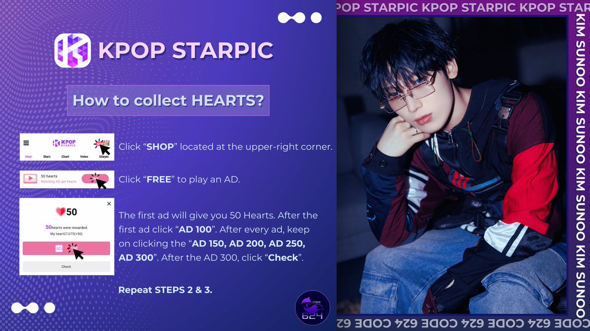 code624team's tweet image. [🗳] 250727 • KPOP Starpic

Start collecting on KPOP Starpic as early as now!

Open your KPOP Starpic app and collect hearts by watching ads. 

For new accounts, click this link to Sign in: kpopstarpic.page.link/oR9y

#선우 #SUNOO  #ENHYPEN_SUNOO #엔하이픈_선우  #엔하이픈 #ENHYPEN