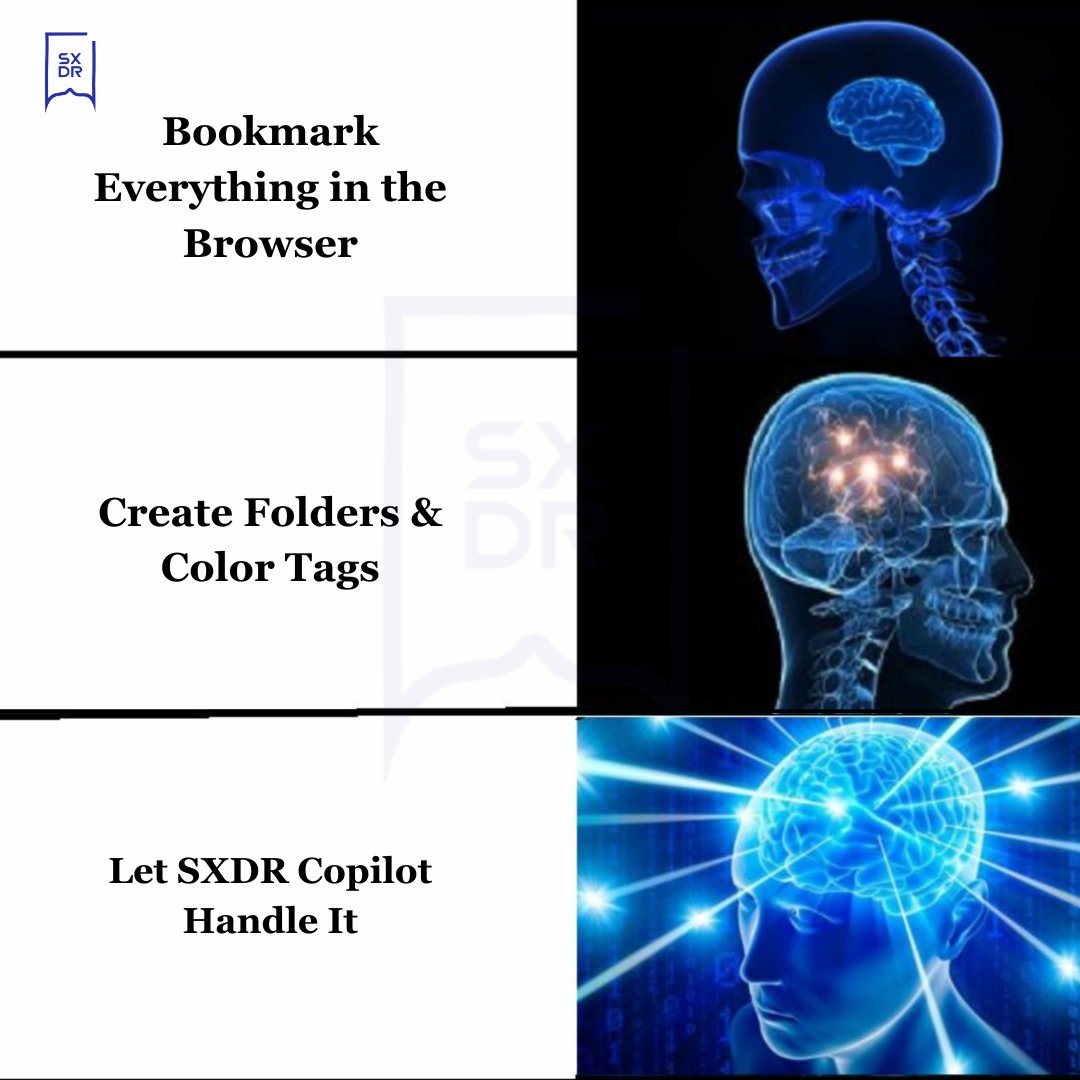 SupportXDR's tweet image. Brain Level 1: Ctrl+D and hope for the best.😩
 Brain Level 2: Color-coded chaos.😥
 Brain Level 3: SXDR Copilot doing bookmarks, summaries &amp;amp; your job.✅

Why suffer when your browser could have a brain?

#SXDRCopilot #SaturdayLaughs #TechHumor #BookmarkFails #GalaxyBrainEnergy