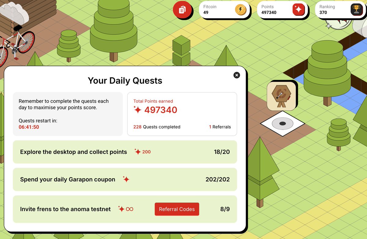 0xDoubll's tweet image. 228 Quests done on @anoma Testnet
I think this is one of the highest but then seen some whales from early days of the testnet who held 6 million points and more 80k Fitcoin.
All were nerfed though , including me else i would be top 20 right now
I still have one invite left…