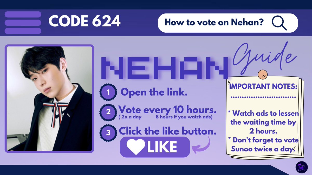 code624team's tweet image. [🗳] 250727 • NEHAN

Good Evening! Happy Sunday. Don’t forget to vote and give #SUNOO hearts ♥️ on NEHAN!

Vote every 10 hours! 🕑
🔗: bit.ly/3QeecDg

🎯 Goal: Top 10 

엔하이픈 선우 천재 아이돌
#엔하이픈_선우 #김선우 #ENHYPEN_SUNOO @ENHYPEN @ENHYPEN_members