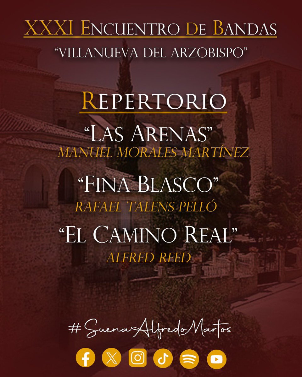 ACM Alfredo Martos (@alfredo_martos) on Twitter photo ๐๐ป Les dejamos el repertorio que interpretaremos esta tarde en el ๐๐๐๐๐ ๐๐ง๐๐ฎ๐๐ง๐ญ๐ซ๐จ ๐๐๐๐ข๐จ๐ง๐๐ฅ ๐๐ ๐๐๐ง๐๐๐ฌ ๐๐ ๐๐ฎฬ๐ฌ๐ข๐๐ en Villanueva del Arzobispo.
#SuenaAlfredoMartos #BMAM #30Aniversario ๐๐ป Les dejamos el repertorio que interpretaremos esta tarde en el ๐๐๐๐๐ ๐๐ง๐๐ฎ๐๐ง๐ญ๐ซ๐จ ๐๐๐๐ข๐จ๐ง๐๐ฅ ๐๐ ๐๐๐ง๐๐๐ฌ ๐๐ ๐๐ฎฬ๐ฌ๐ข๐๐ en Villanueva del Arzobispo.
#SuenaAlfredoMartos #BMAM #30Aniversario