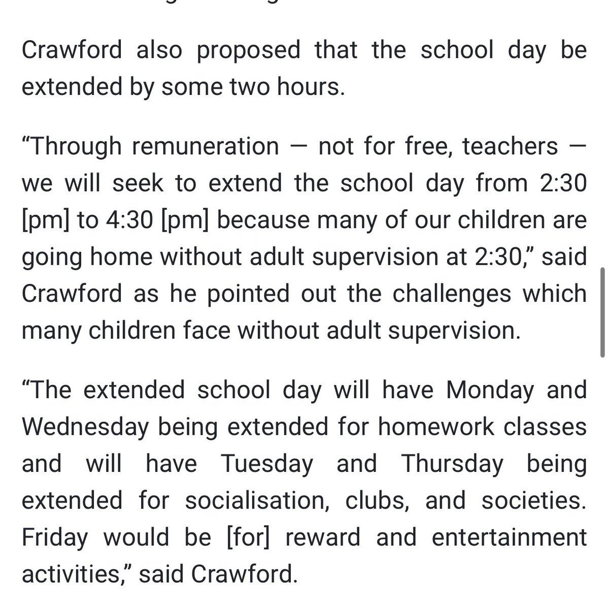 ThaDervster's tweet image. The extra 2 hours on Monday, for example, will be for homework classes. What differentiates between homework and school work is the home component.
So this is just extending regular school hours. And does that mean students will no longer get actual homework?