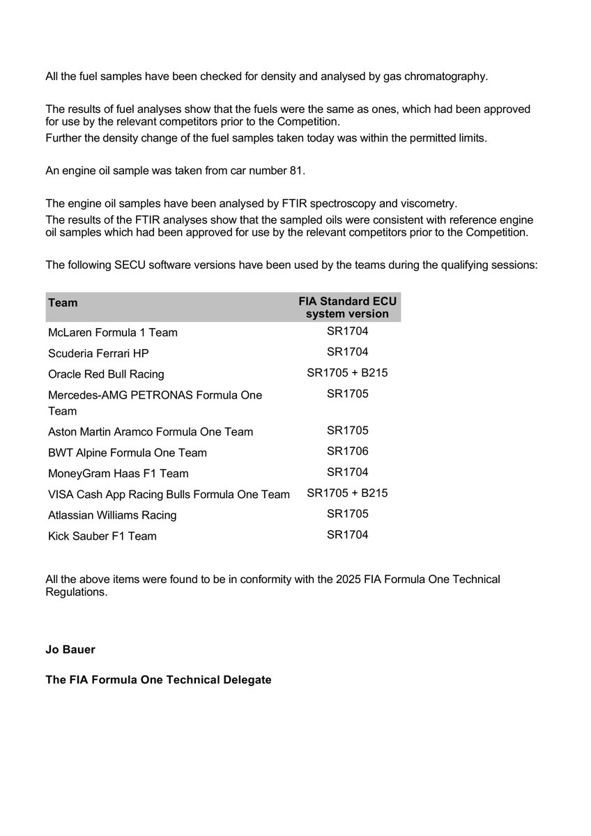 fiadocsbot's tweet image. New document: Doc 50 - Qualifying Scrutineering
Published on 26.07.25 19:29 CET
fia.com/system/files/d…
#F1 #Formula1 #FIA #BelgianGP 🇧🇪