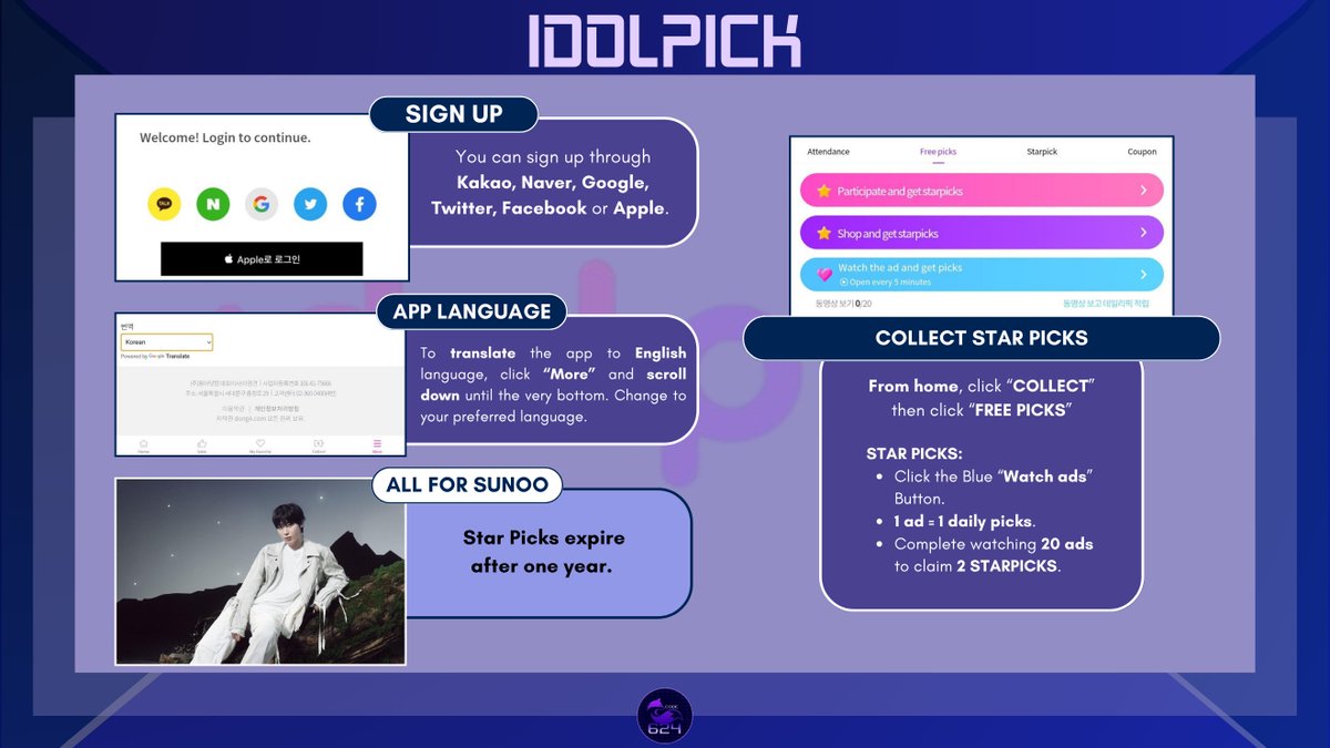 code624team's tweet image. [🗳] 250727 • IDOLPICK 

Start collecting Star Picks in Idolpick now!

✅ Log in thru Kakao, Naver, Google, Twitter, Facebook or Apple.
✅ Complete all 20 ads to receive 2 Star Picks.

#선우 #SUNOO #ENHYPEN_SUNOO #엔하이픈_선우 #엔하이픈 #ENHYPEN