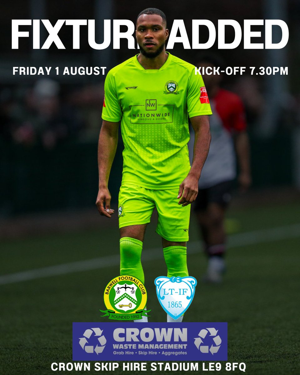 Barwell FC (@barwellfc1992) on Twitter photo NEW FIXTURE ADDED!!!
Friday evening we welcome Norwegian outfit <a href="/LT_Fotball/">Larvik Turn Fotball</a> to the Crown Skip Hire Stadium.
Usual pre season prices apply, also a last chance to get your season ticket before the league kicks off 8 days later NEW FIXTURE ADDED!!!
Friday evening we welcome Norwegian outfit <a href="/LT_Fotball/">Larvik Turn Fotball</a> to the Crown Skip Hire Stadium.
Usual pre season prices apply, also a last chance to get your season ticket before the league kicks off 8 days later