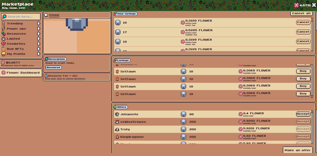 MatiGeekUp's tweet image. Creo que es la segunda vez que voy a criticar una decisión de @0xSunflowerLand en los 106 días que llevo jugando... Pero sinceramente, creo que la modificación que hicieron en el Marketplace: en la que limitan la cantidad de publicaciones o listados visibles no esta buena. En el…