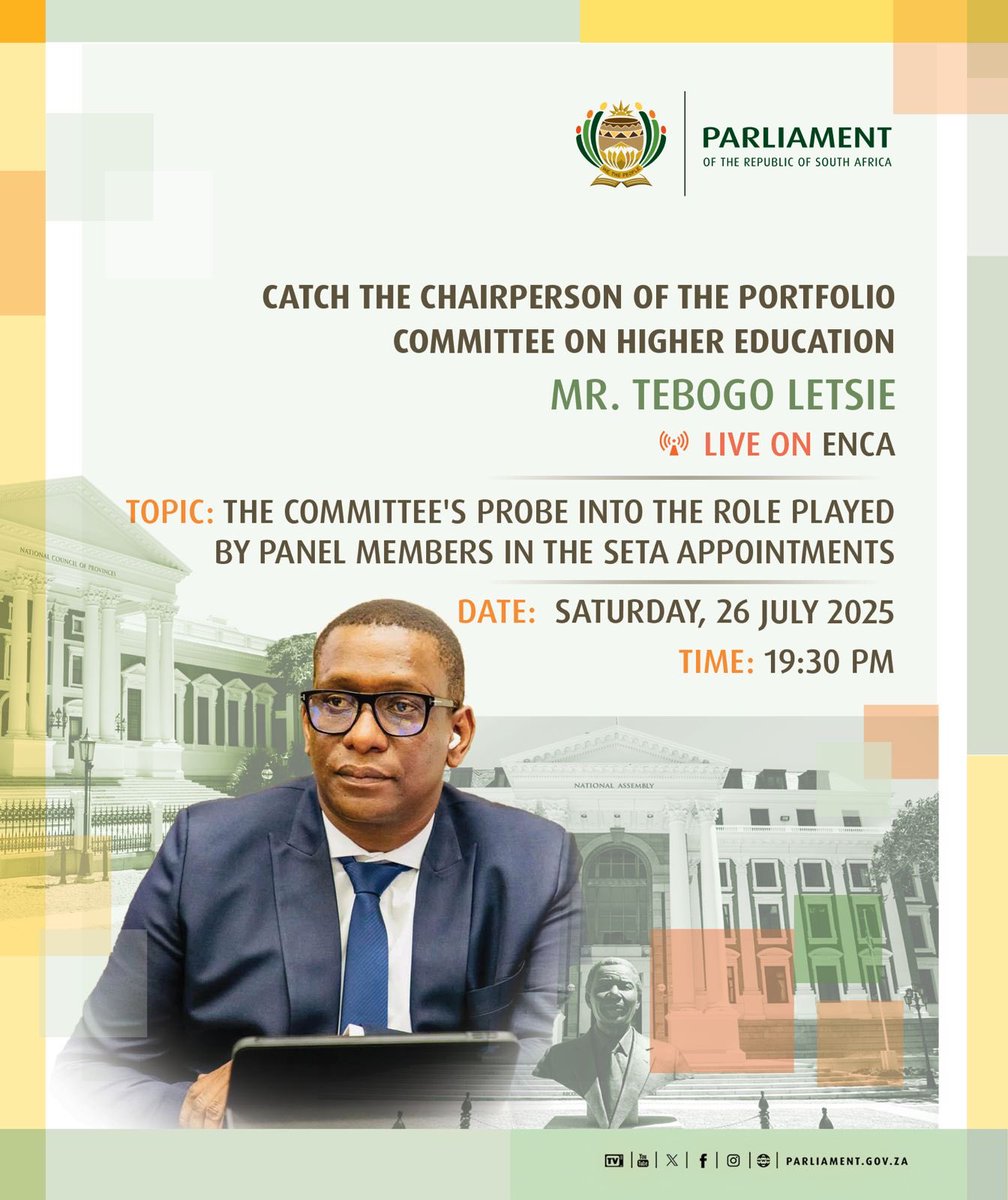 HealthSocClust's tweet image. Catch the Chairperson of the Portfolio Committee on Higher Education, Mr Tebogo Letsie live on @eNCA @ParliamentofRSA @EconoCluster @DefenceCluster @FinanceCluster @GovernanceClus1 @JustSecuCluster