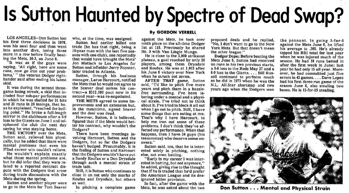 metsrewind's tweet image. Seaver to Dodgers? Almost. “I find nothing enticing about pitching in New York.” -- Don Sutton ... metsrewind.substack.com/p/seaver-to-do…