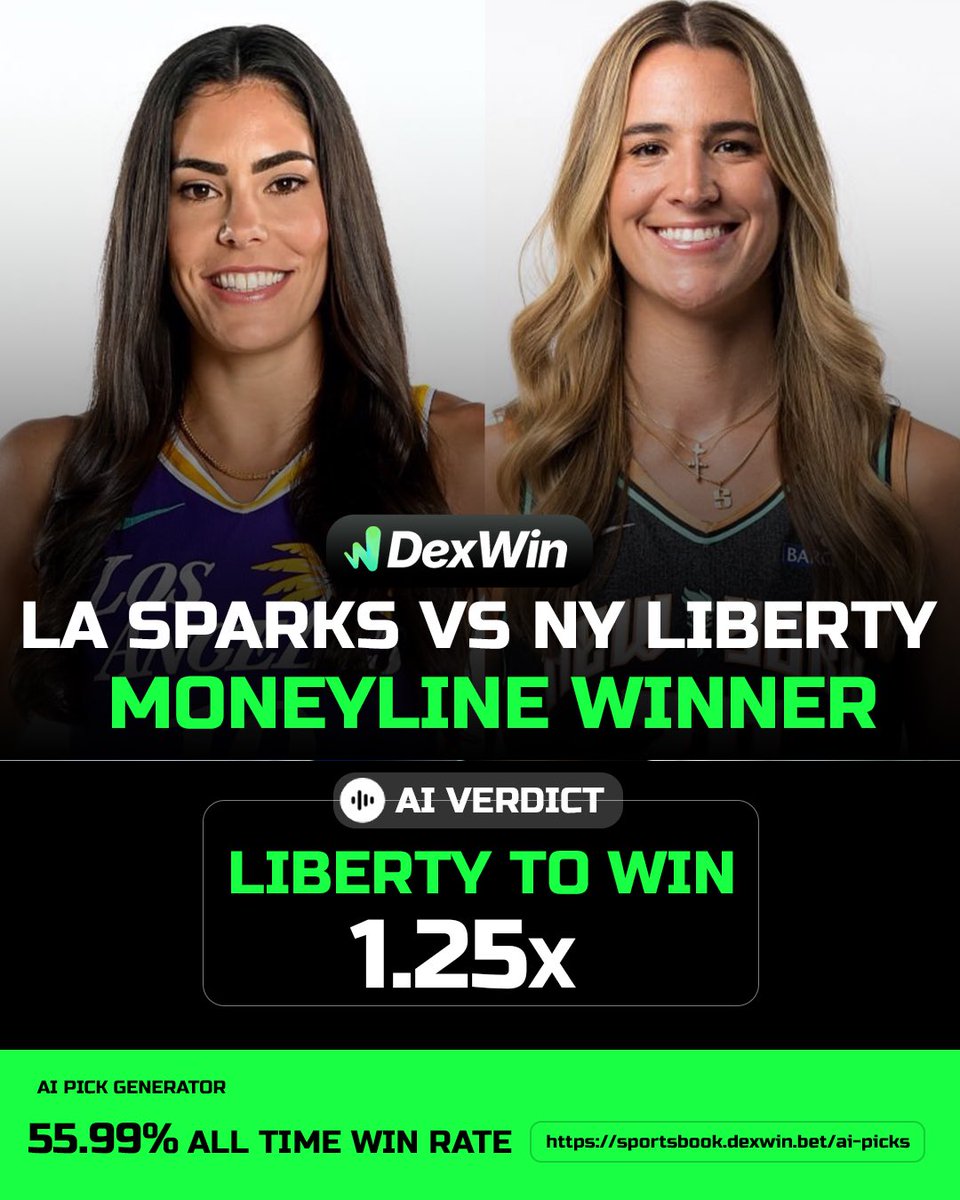 DexWin_Sports's tweet image. WNBA Betting Lines & Odds Today 🏀
✅ Los Angeles Sparks vs New York Liberty ✅
Follow @DexWin_Sports for the best WNBA betting odds today, WNBA betting picks and WNBA predictions daily 🏀